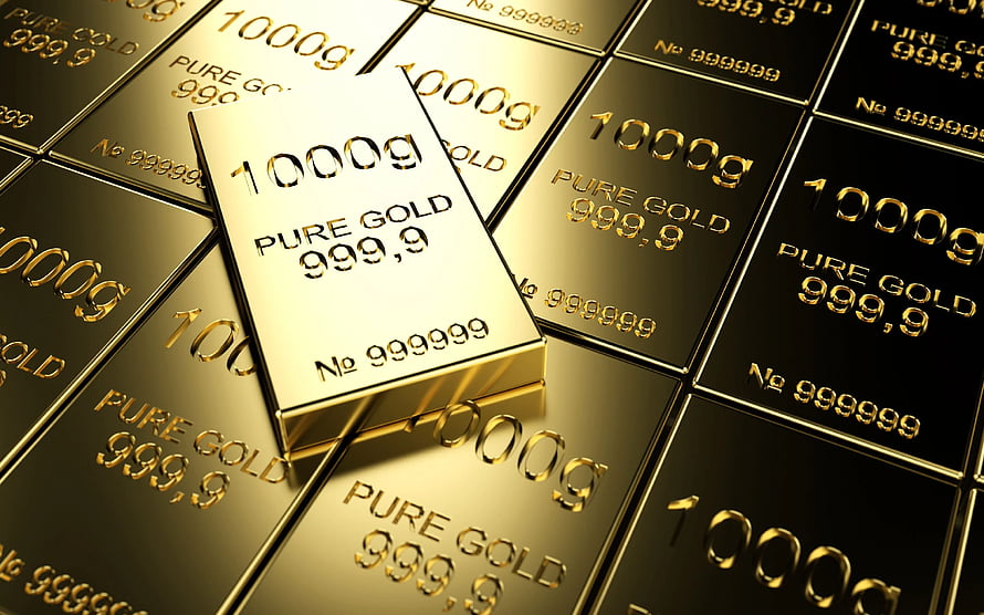 Stacked Pure Gold Bars with 999.9 Purity Markings and Weight Labels HD wallpaper