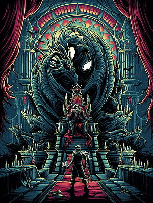 Castlevania Dracula Throne Scene with Artrichter Belmont and Dan Mumford Style HD phone wallpaper