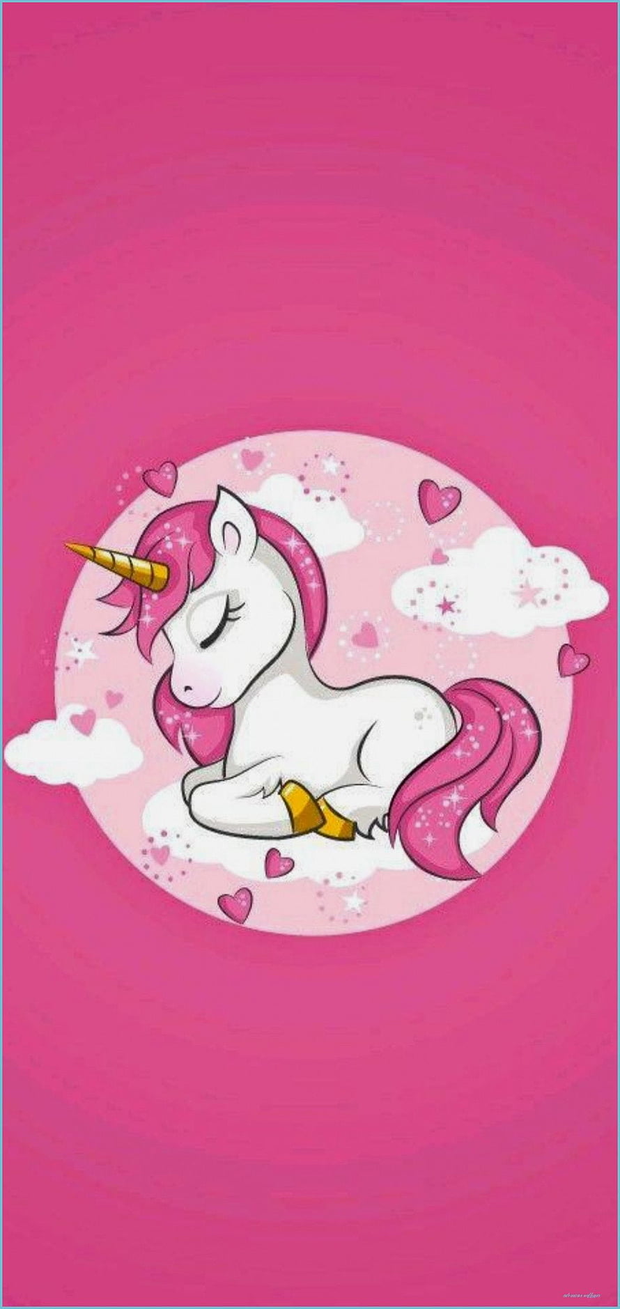 Sleeping Unicorn with Pink Mane Resting on Clouds in Pastel Pink Circle HD phone wallpaper