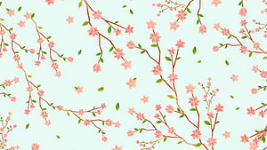 Delicate Pink Cherry Blossom Branches on a Soft Mint Background HD wallpaper