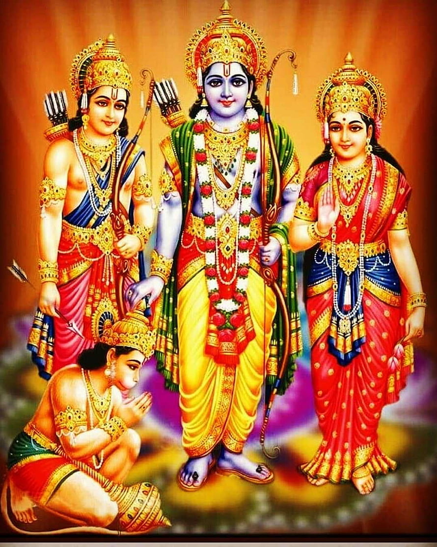 Ramayana Deities Rama Sita Lakshmana Hanuman Divine Portrait HD phone wallpaper
