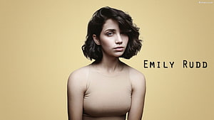 Emily Rudd Studio Portrait on Warm Yellow Background HD wallpaper