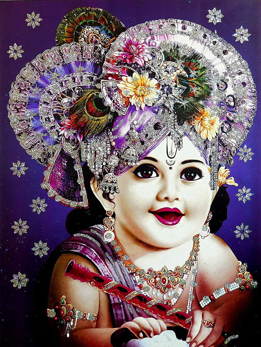 Bal Gopal Portrait in Ornate Traditional Indian Attire with Elaborate Headdress and Jewelry HD phone wallpaper