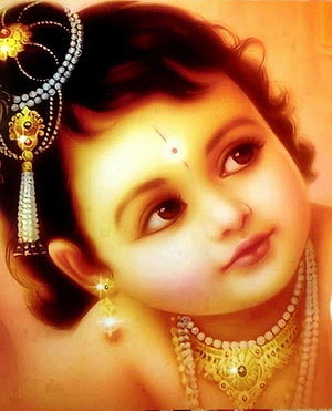Little Krishna Portrait with Traditional Indian Jewelry and Ornate Hairpiece HD phone wallpaper