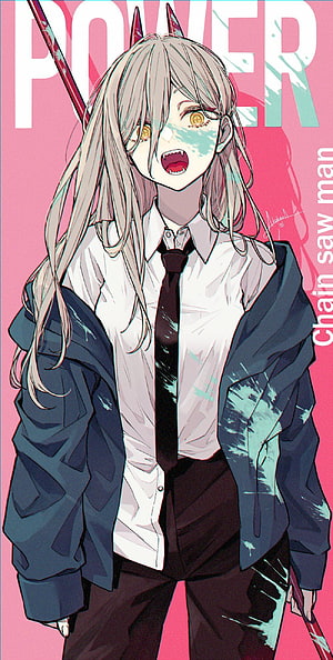 Chainsaw Man Power Anime Character Illustration with Chains and Pink Background, CHAINSAW MAN PT2, Chainsaw Man Power HD phone wallpaper