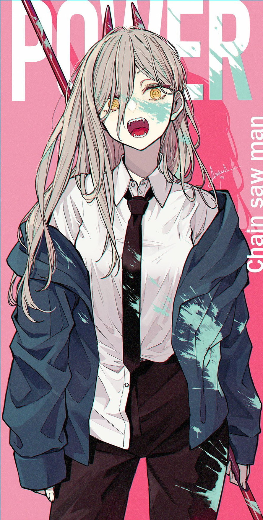 Chainsaw Man Power Anime Character Illustration with Chains and Pink Background, CHAINSAW MAN PT2, Chainsaw Man Power HD phone wallpaper