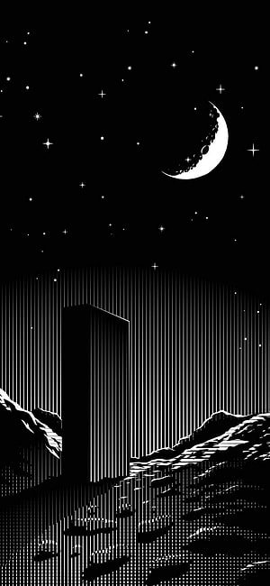 Monochrome Night Sky with Crescent Moon and Minimalist Tower Silhouette HD phone wallpaper
