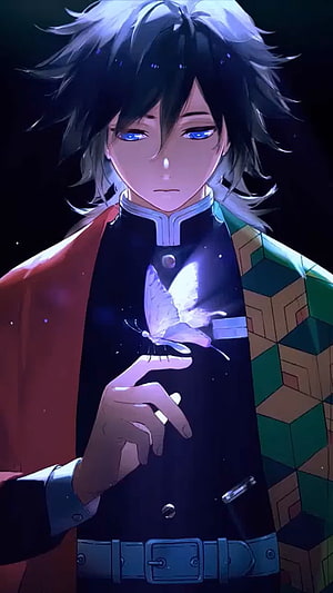 Demon Slayer Character Holding Glowing Butterfly in Dark Anime Illustration HD phone wallpaper