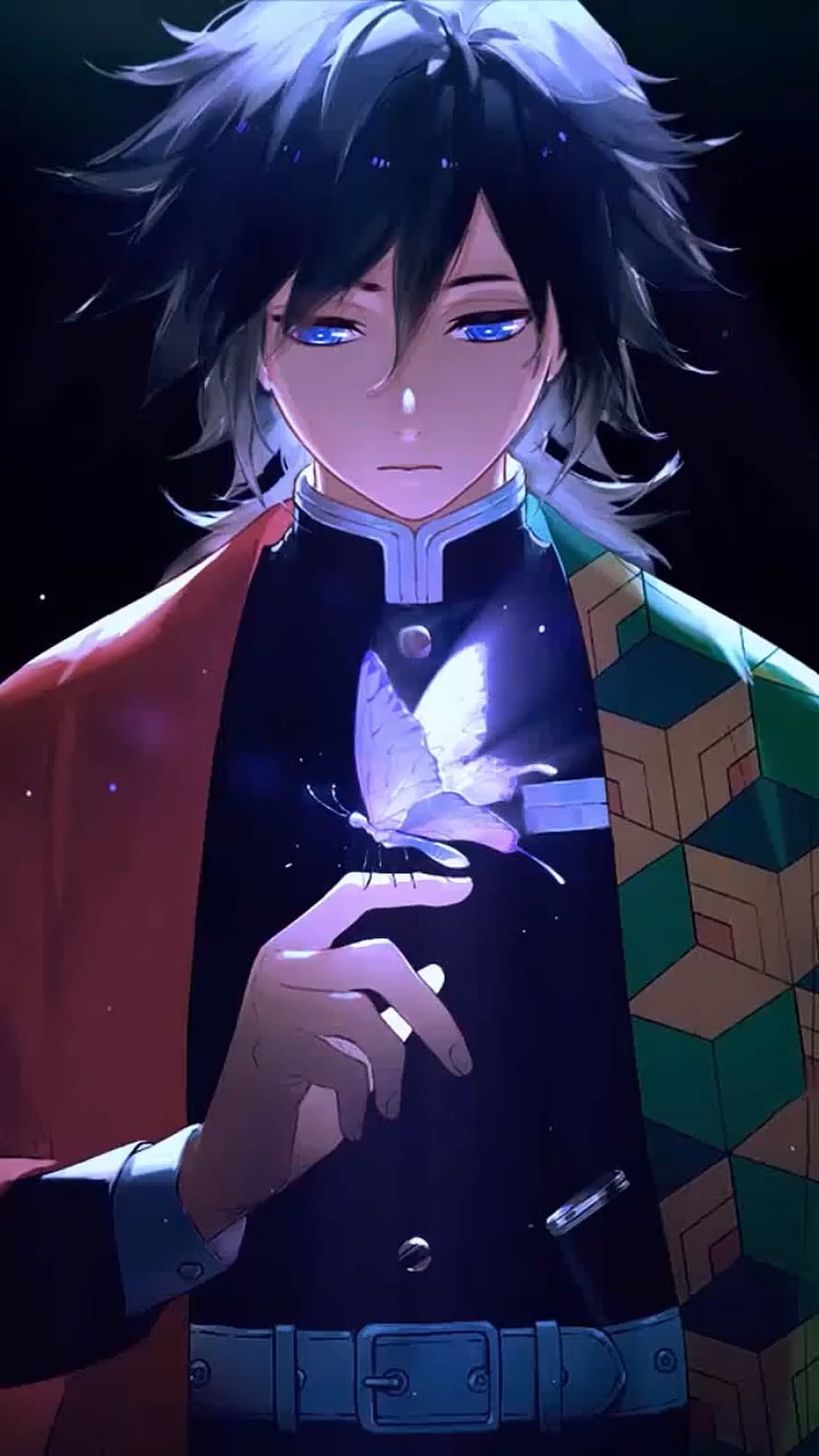 Demon Slayer Character Holding Glowing Butterfly in Dark Anime Illustration HD phone wallpaper