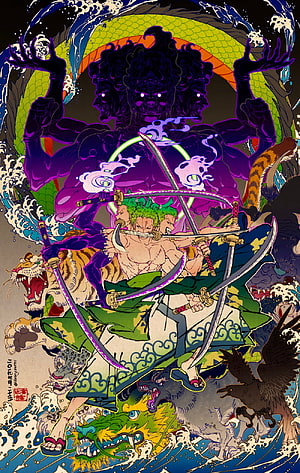 Roronoa Zoro as Zorojuro in Wano Country One Piece Anime Illustration HD phone wallpaper