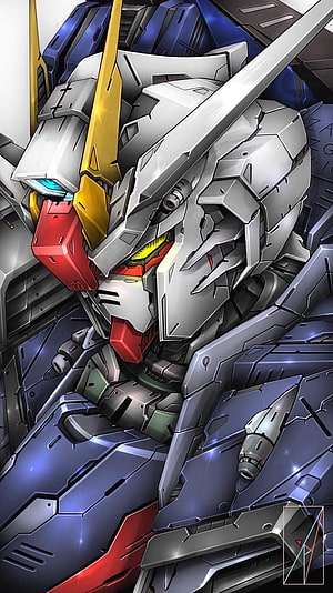 Gundam Mecha Close-Up with Silver Armor and Yellow Crest HD phone wallpaper