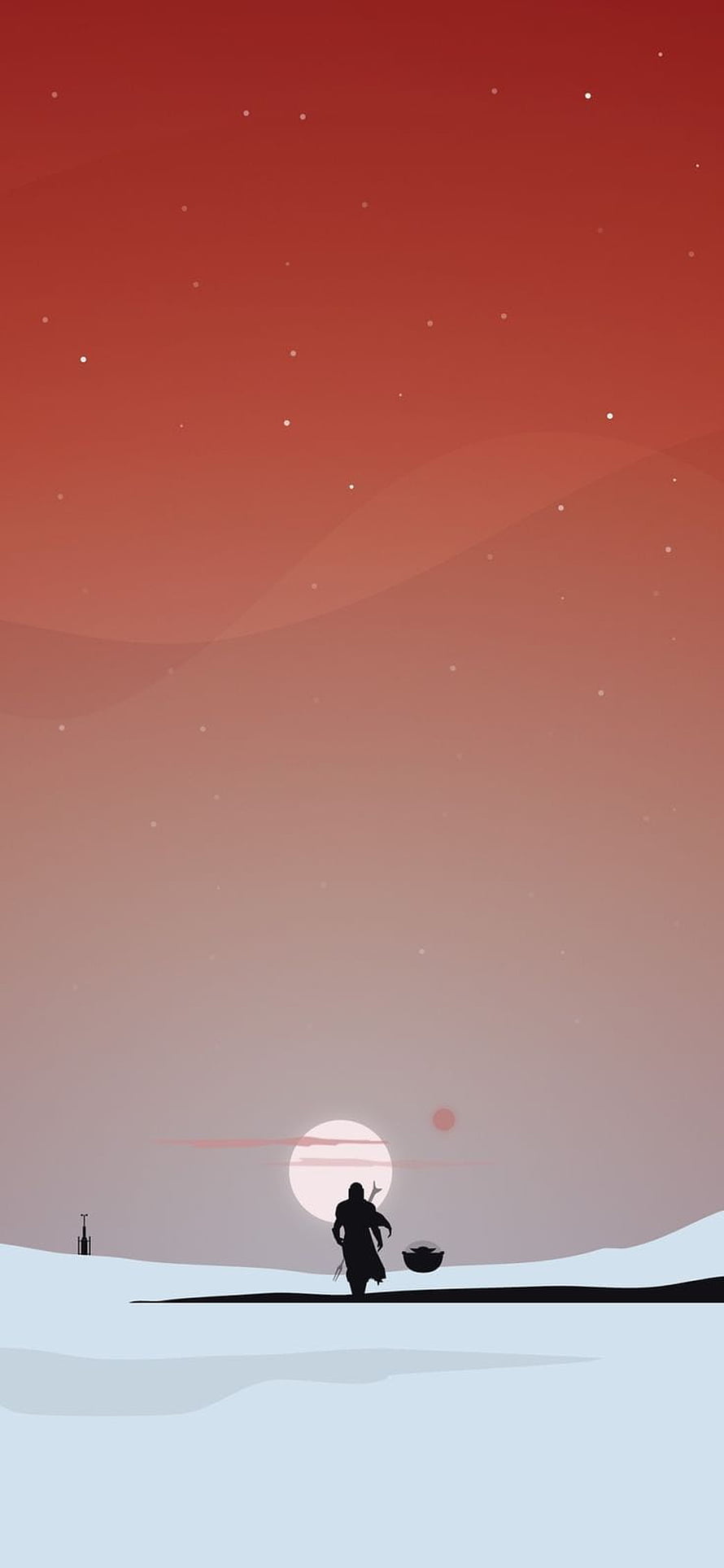 Star Wars Minimalist Silhouette of a Lone Wanderer in a Snowy Desert at Sunset HD phone wallpaper