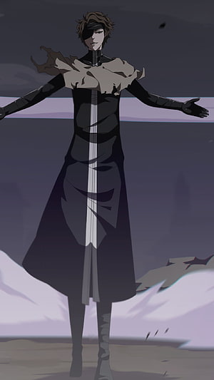 Sosuke Aizen Anime Character in Dark Robe with Tattered Collar and Eye Patch HD phone wallpaper