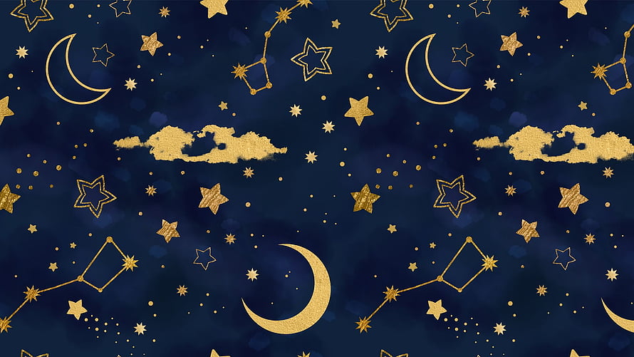 Gold Constellations and Crescent Moons on Deep Blue Night Sky Pattern HD wallpaper