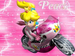 Peach Riding a Pink Motorcycle in Mario Kart Wii Style HD wallpaper
