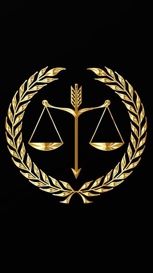 Golden Scales of Justice Emblem with Laurel Wreath on Black Background HD phone wallpaper