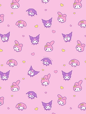 My Melody and Kuromi Sanrio Character Pattern on Pink Background HD phone wallpaper