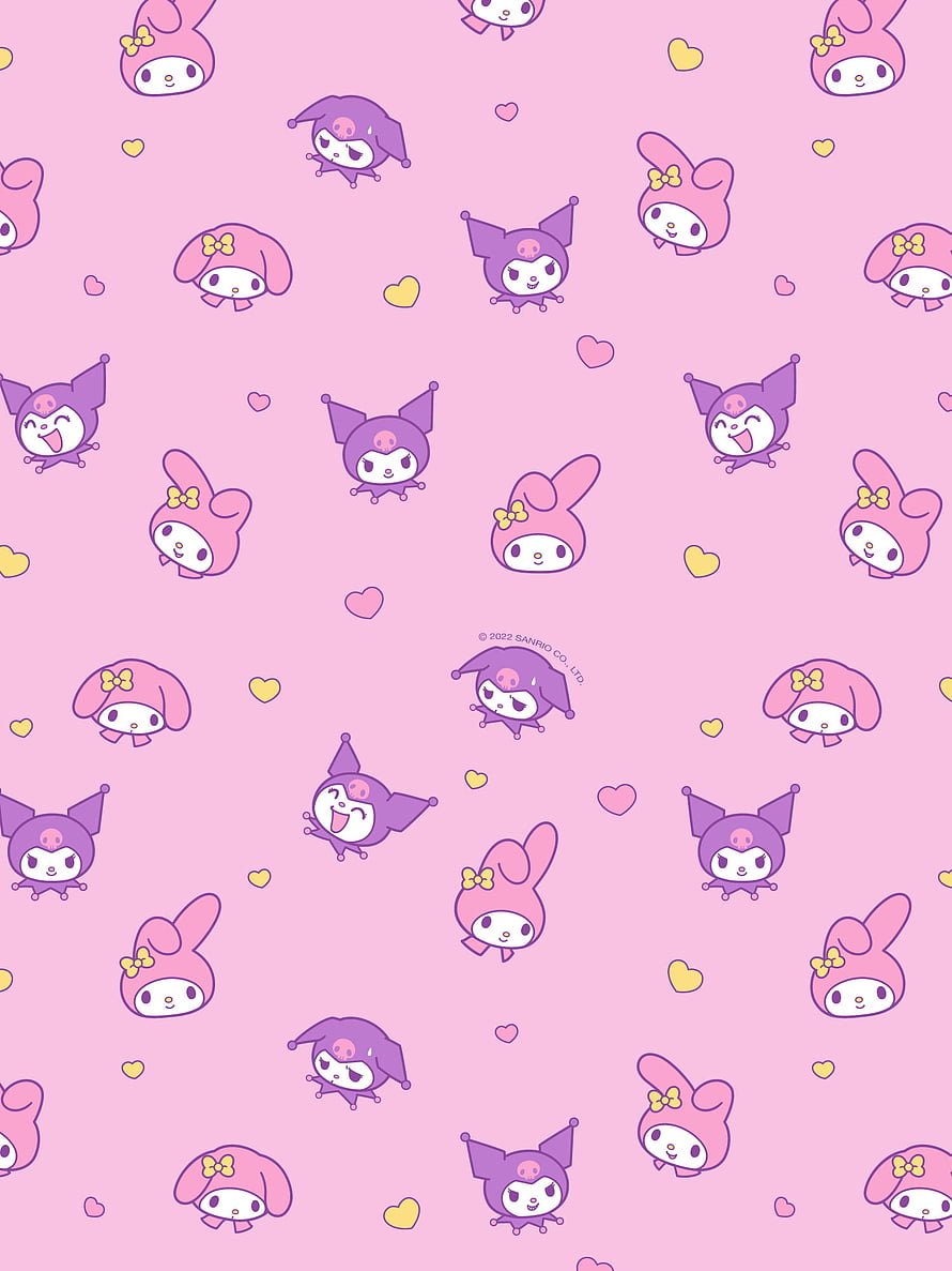 My Melody and Kuromi Sanrio Character Pattern on Pink Background HD phone wallpaper