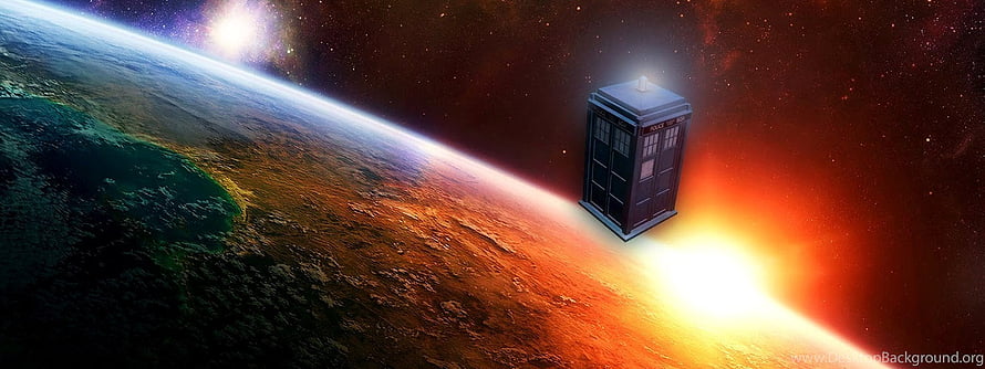Doctor Who TARDIS Floating Above Alien Planet in Deep Space HD wallpaper