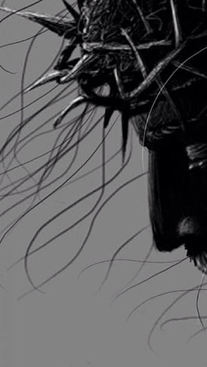 Black Jesus Portrait with Long Hair and Horns in Dark Monochrome Style HD phone wallpaper