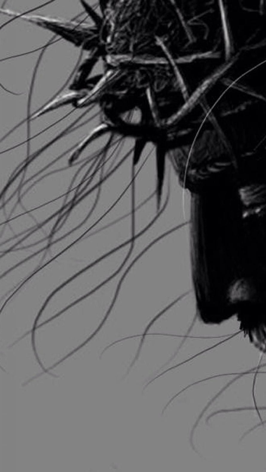 Black Jesus Portrait with Long Hair and Horns in Dark Monochrome Style HD phone wallpaper