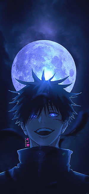 Yuji Itadori with Sukuna's Mark Under a Glowing Full Moon in Jujutsu Kaisen HD phone wallpaper