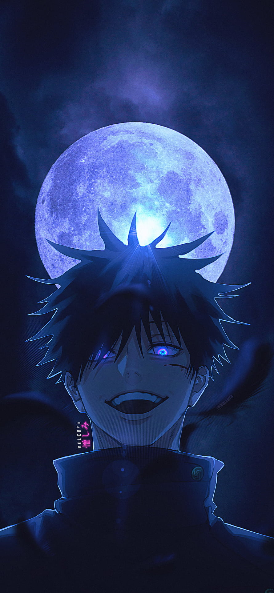 Yuji Itadori with Sukuna's Mark Under a Glowing Full Moon in Jujutsu Kaisen HD phone wallpaper