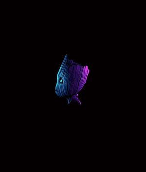Baby Groot Minimalist Digital Art with Neon Blue and Purple Gradient on Black Background HD phone wallpaper