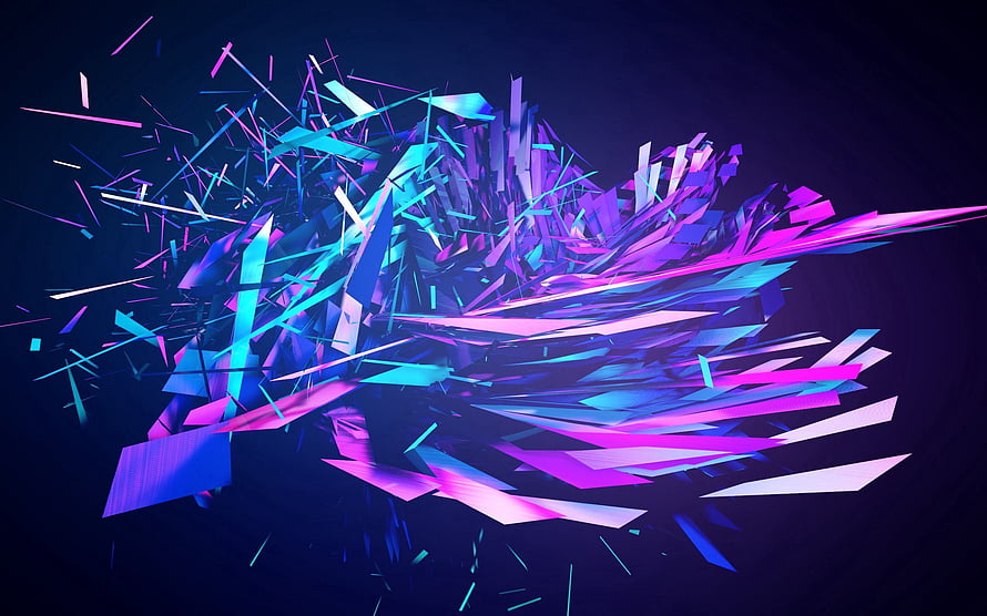 Neon Geometric Shards Bursting in a Vibrant Cyan and Magenta Abstract Explosion HD wallpaper