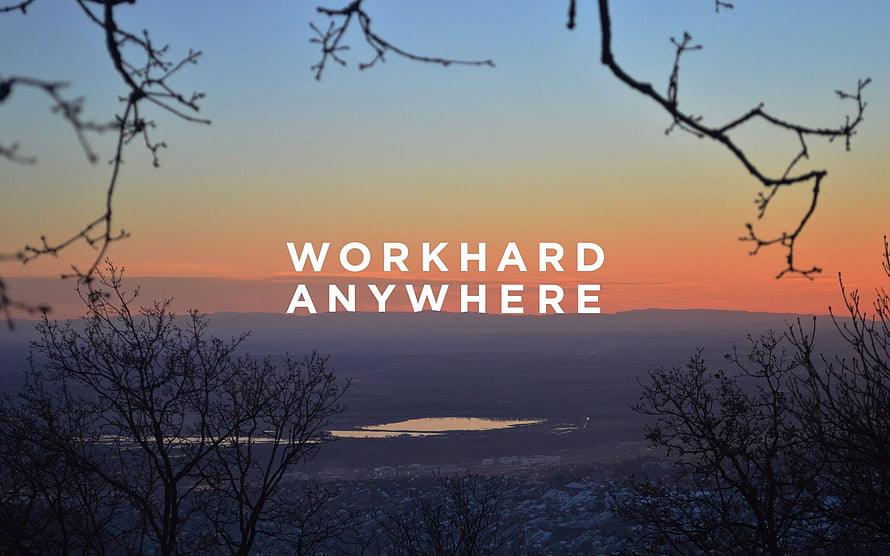 Work Hard Anywhere: Sunset Over Valley With Silhouetted Branches HD wallpaper