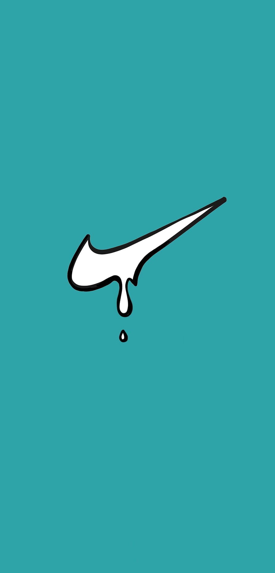 Minimalist Nike Swoosh with Dripping Ink Effect on Teal Background HD phone wallpaper