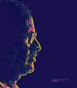 Ilayaraja Abstract Geometric Portrait with Vibrant Neon Accents on Dark Background HD phone wallpaper