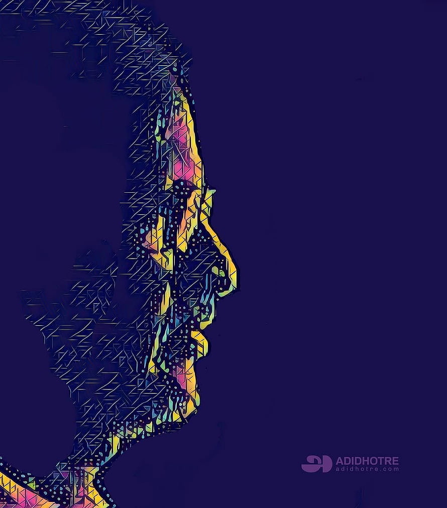 Ilayaraja Abstract Geometric Portrait with Vibrant Neon Accents on Dark Background HD phone wallpaper