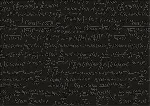 Handwritten Mathematical Equations and Calculus Formulas on a Dark Blackboard Background HD wallpaper