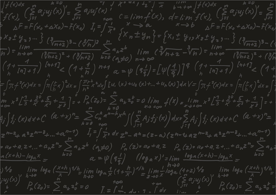 Handwritten Mathematical Equations and Calculus Formulas on a Dark Blackboard Background HD wallpaper