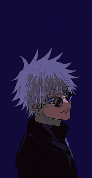 Gojo Satoru Anime Character Portrait with Spiky White Hair and Round Sunglasses HD phone wallpaper