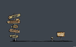 Humorous Cartoon Illustration of a Character Choosing Between Fame and Fun Waterslides HD wallpaper