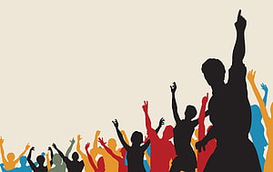Colorful Silhouette Crowd With Raised Hands On Beige Background HD wallpaper