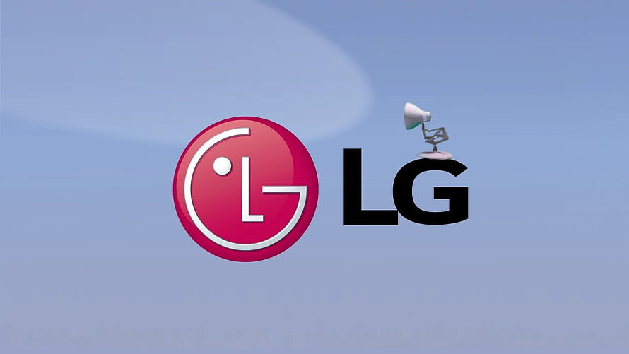 LG Corporate Logo With Red Face Icon And Desk Lamp On Soft Blue Gradient Background HD wallpaper