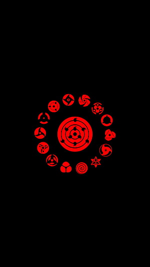 Naruto Sharingan Eye Collection Red Minimalist Design on Black Background HD phone wallpaper