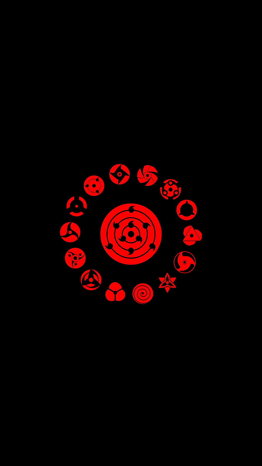 Naruto Sharingan Eye Collection Red Minimalist Design on Black Background HD phone wallpaper
