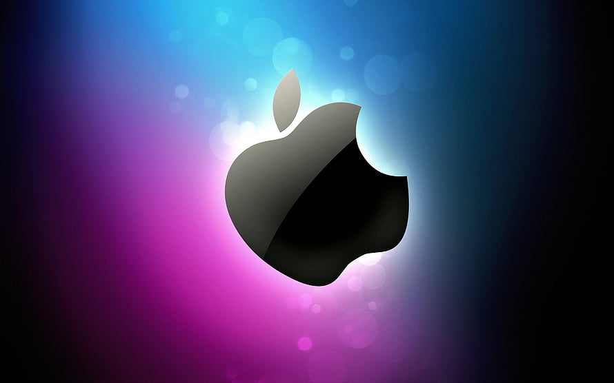 Apple Logo on Vibrant Purple and Blue Gradient with Bokeh Light Effects HD wallpaper