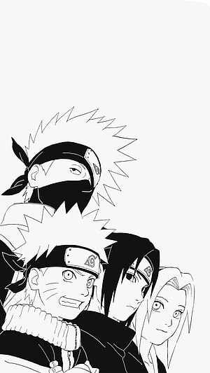 Naruto Shippuden Team 7 Black and White Line Art Illustration HD phone wallpaper