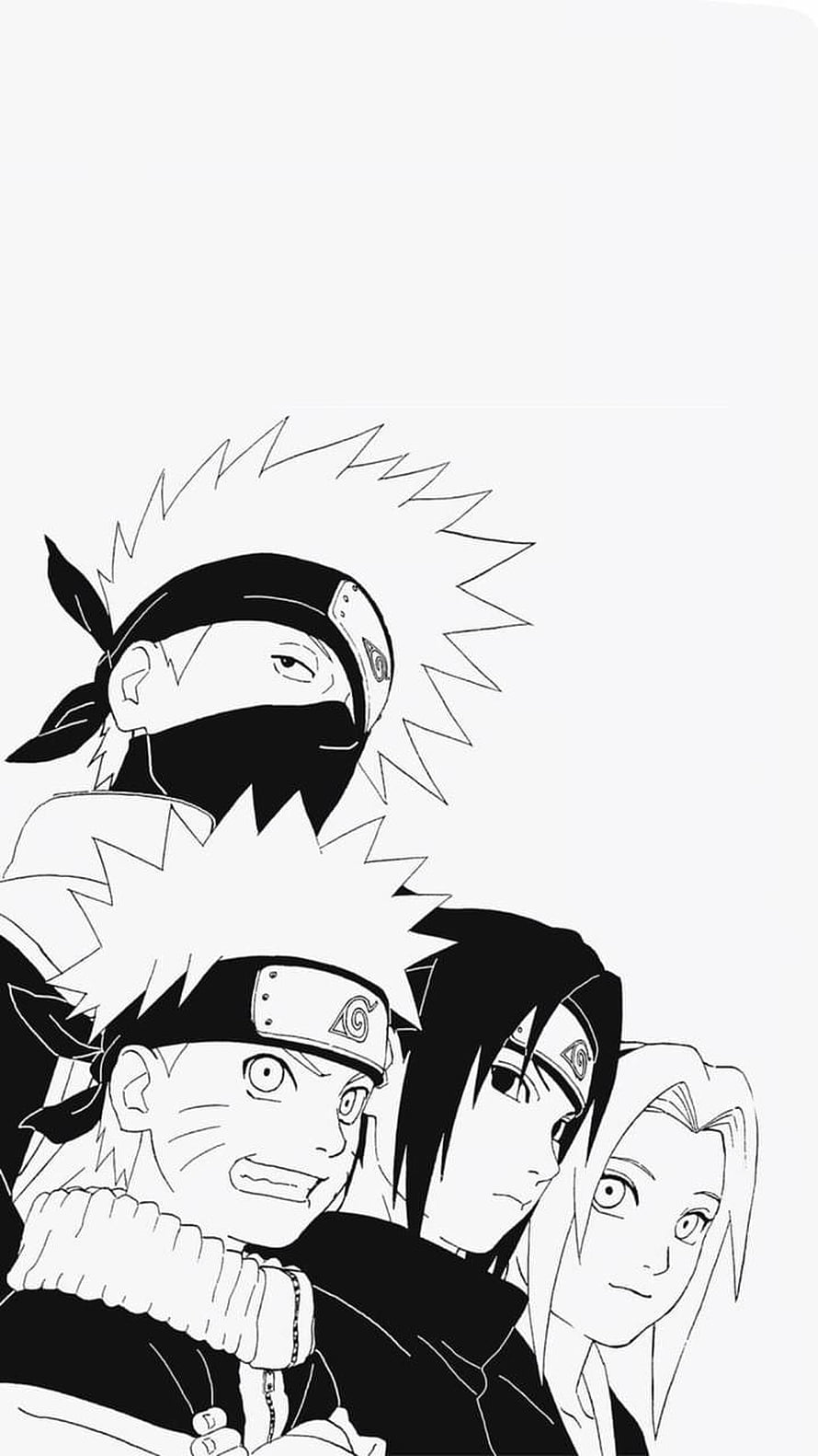 Naruto Shippuden Team 7 Black and White Line Art Illustration HD phone wallpaper