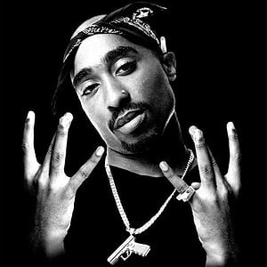 Tupac Shakur Black and White Portrait with Bandana and Pistol Pendant Necklace HD phone wallpaper