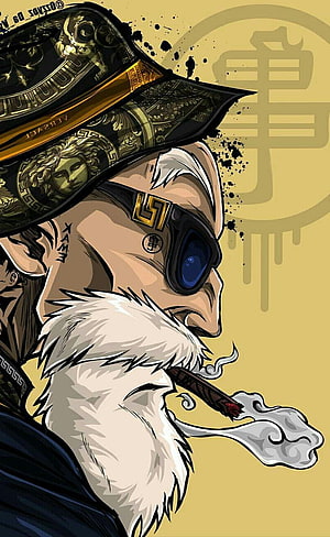 Weed Character Profile Illustration with Cigar and Ornate Hat HD phone wallpaper