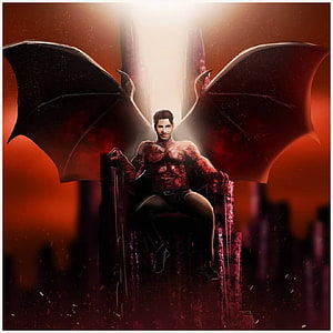 Lucifer Devil Throne With Bat Wings And Fiery Red Background HD phone wallpaper