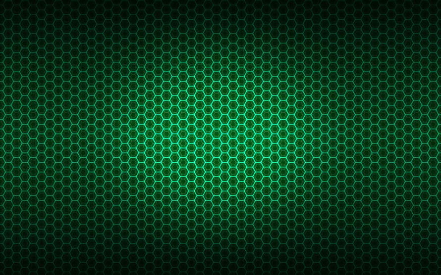 Dark Green Hexagonal Grid Pattern with Glowing Center for Gaming Backgrounds HD wallpaper