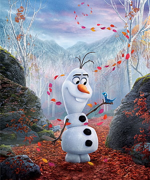 Olaf the Snowman from Frozen 2 in an Autumn Forest with Falling Leaves, Snowman, Olaf from frozen 2, movie HD phone wallpaper