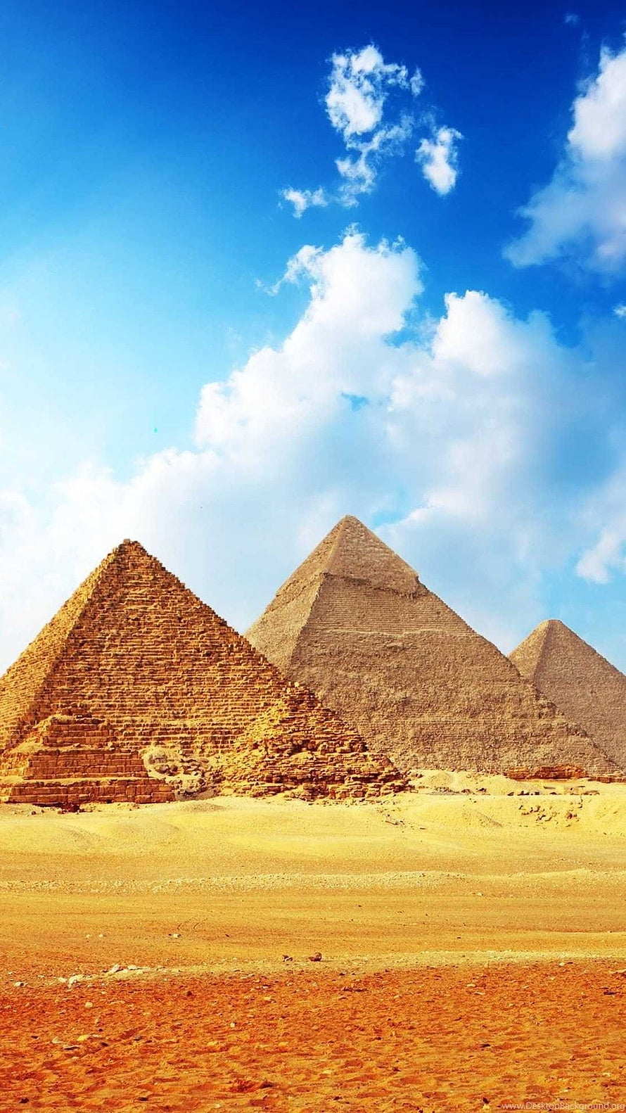 Giza Pyramids in the Egyptian Desert Under a Bright Blue Sky HD phone wallpaper